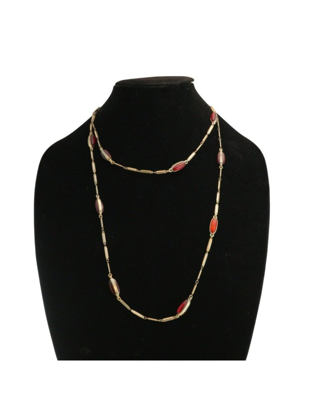 Coldwater Creek Gold-Tone Necklace With Red Stone Beads 48" Long